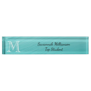 Porte-nom Élégant Turquoise Faux métal Monogramme étudia
