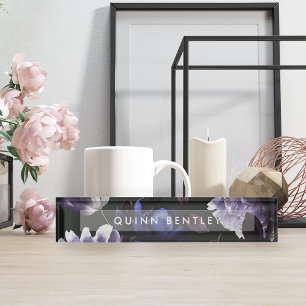 Porte-nom Élégant violet foncé floral