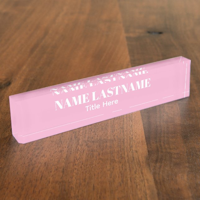 Porte-nom Elegant white & pink custom name Desk Nameplate (Taille)