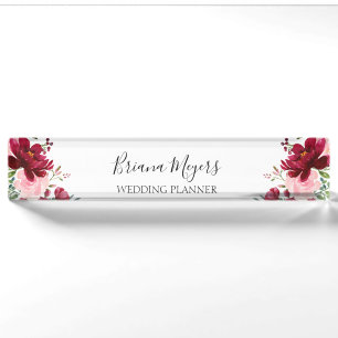 Porte-nom Elégante aquarelle Floral Blush Bourgogne