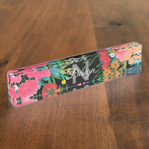 Porte-nom Elégante aquarelle rose Bouquet floral Conception