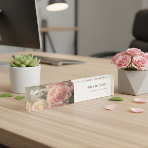 Porte-nom Élégante Enseigne de Fleuriste avec Paeonie Rose