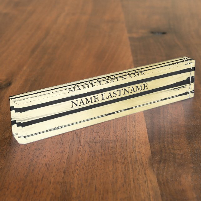 Porte-nom Élégante feuille d'or noir peint rayé (Taille)