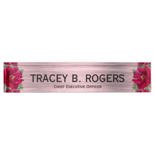 Porte-nom Élégante Fleur Rouge Rose Directeur Financier De