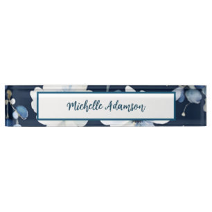 Porte-nom Elégante Fleurs Bleues Bleues Bleues Rétro