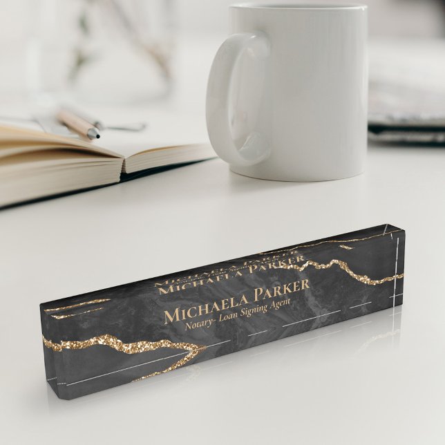 Porte-nom Élégante Géode professionnelle Noir et Or Agate (Créateur téléchargé)