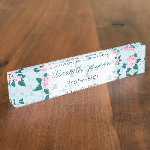 Porte-nom Élégante Hydrangée Florale rose en floraison