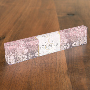 Porte-nom Élégante Parties scintillant dorée rose floral 