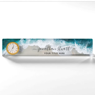 Porte-nom Elégante plage Aqua Blue Green Script moderne