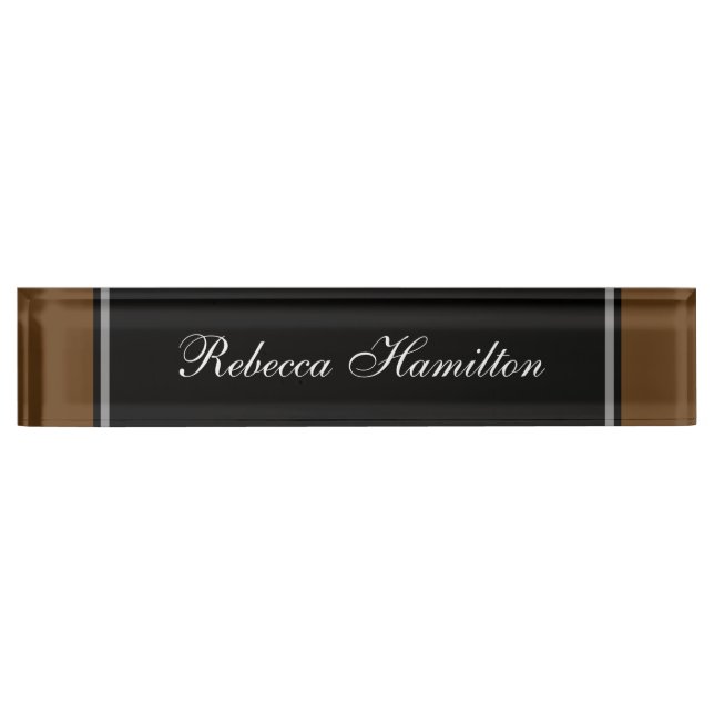 Porte-nom Élégante plaque noire et Brown pour votre bureau (Devant)