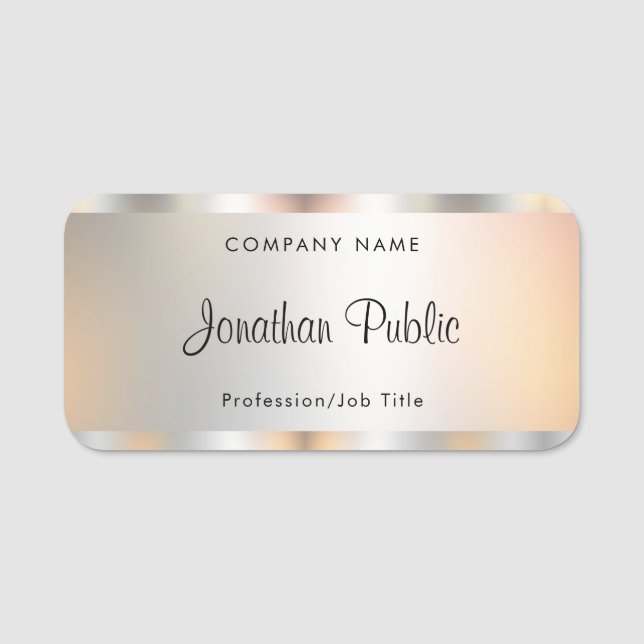 Porte-nom Élégante Typographie Modèle Argent personnalisable (Devant)