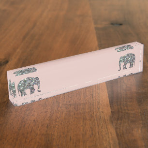 Porte-nom Élément scintillant en mosaique argentée éléphant