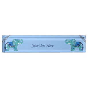 Porte-nom Éléphant de henné (bleu/bleu-clair)