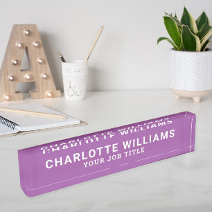 Porte-nom Employé de bureau élégant en acrylique violet