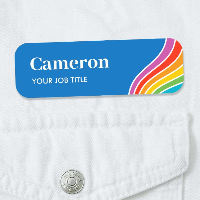 Porte-nom Employé personnalisé Rainbow Wave ID bleu (Créateur téléchargé)