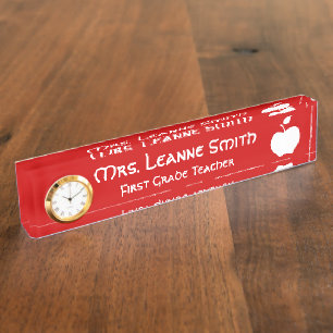 Porte-nom Enseignant à la pomme rouge et blanche