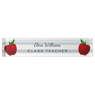 Porte-nom Enseignant de l'école Rouge Pomme propre Striped C