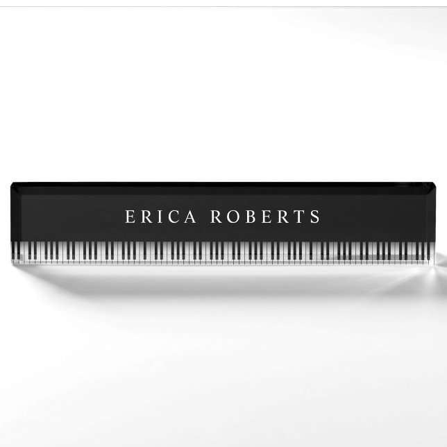 Porte-nom Enseignant de musique élégante Piano Keys foncé (Devant)