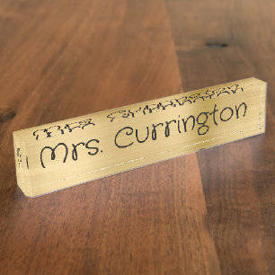 Porte-nom Enseignant de script monoline en feuille d'or lége