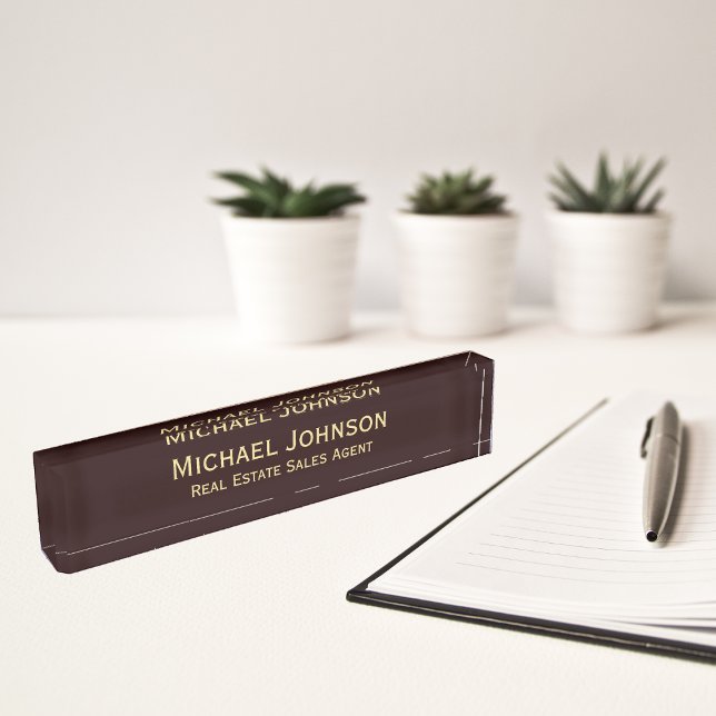 Porte-nom Entreprise professionnelle moderne Brown Gold (Modern Brown Gold Professional Business Executive Desk Name Plate)