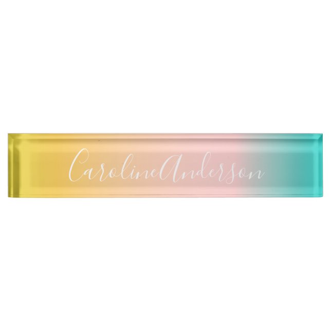 Porte-nom Été Pastel Gradient | Nom de script personnalisé (Devant)