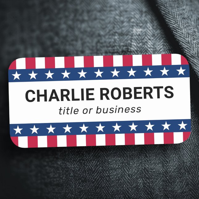 Porte-nom Étoiles et rayures rouge bleu blanc patriotique (Stars and stripes red blue white patriotic name tag)
