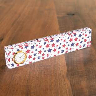 Porte-nom Étoiles rouges et bleues, 4 juillet, fond blanc
