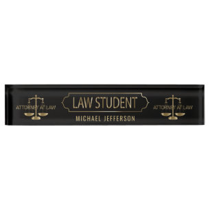 Porte-nom Étudiant en droit - noir et échelles d'or