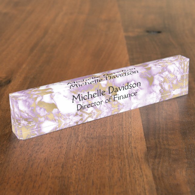 Porte-nom Exécutif en marbre violet et or (Taille)