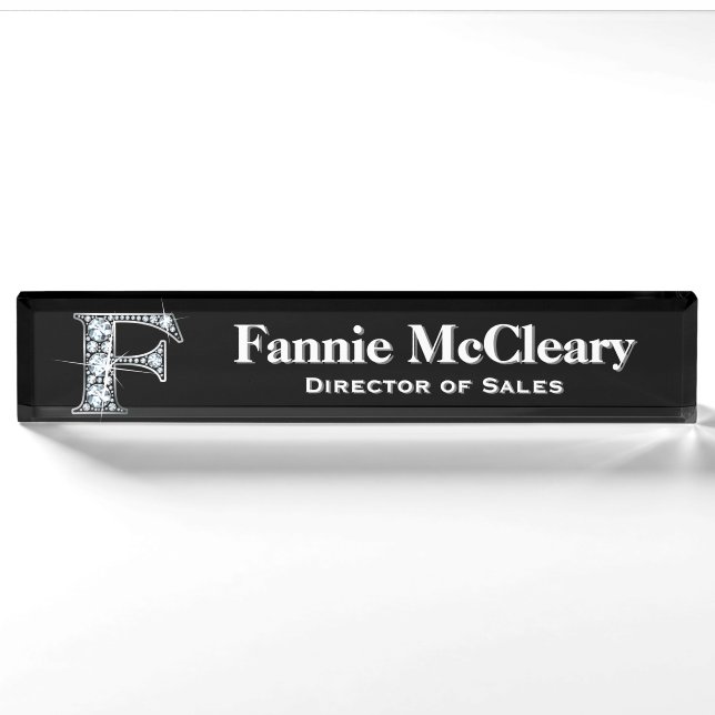 Porte-nom F Faux Diamond Desk Plaque signalétique (Devant)