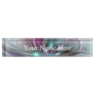Porte-nom Fantaisie Abstraite Fleur Fractale Colorée Propre