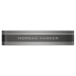 Porte-nom Faux Brossé Acier gris clair Texte