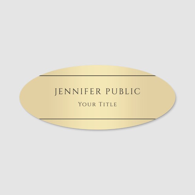 Porte-nom Faux Gold Stylish Glamour tendance Modèle Oval (Devant)