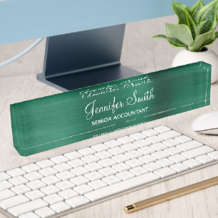 Porte-nom Faux Hunter Green Foil avec titre de poste