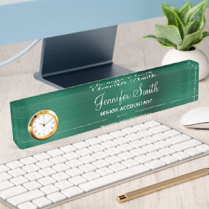 Porte-nom Faux Hunter Green Foil avec titre de poste
