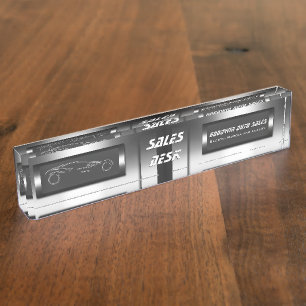 Porte-nom Faux métal, argent auto - Salon des ventes automat