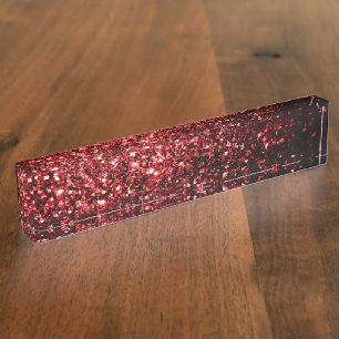Porte-nom Faux paillettes rouge foncé scintillent de glamour