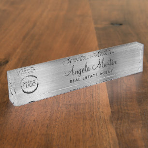 Porte-nom Faux papier d'argent avec votre logo