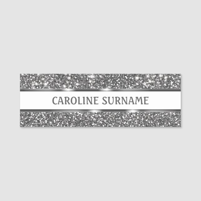Porte-nom Faux Parties scintillant en argent Texture Look &  (Devant)