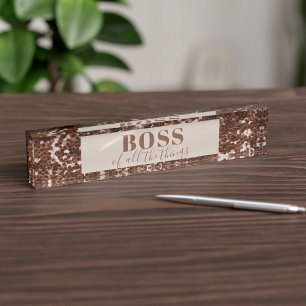 Porte-nom Faux Rose Gold Parties scintillant Boss Bloc Burea