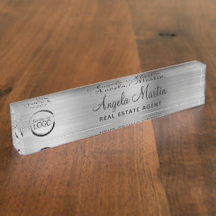 Porte-nom Faux Silver Foil avec votre logo