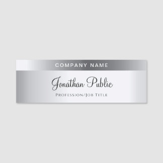 Porte-nom Faux Silver Modèle Moderne Script Main Chic Texte