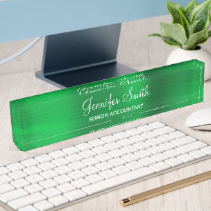 Porte-nom Faux vert brillant Feuille avec titre du poste