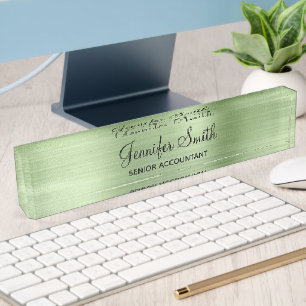 Porte-nom Faux vert menthe pâle avec titre de poste
