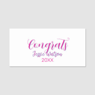 Porte-nom Félicitations diplômé rose violet nom année 20XX d