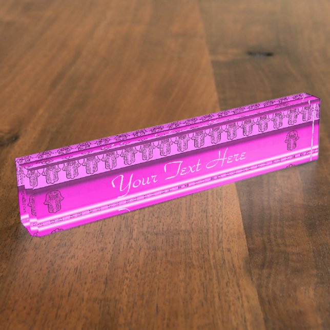 Porte-nom Feu main Hamsa : Coeur (rose) (Monogramme) (Taille)