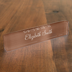 Porte-nom Feuille métallique fausse bronze marron