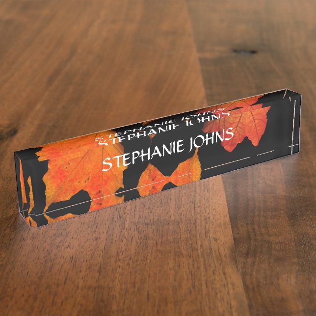 Porte-nom Feuilles d'automne Orange Nom Monogrammé Noir 2020 (Taille)