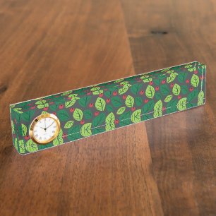 Porte-nom Feuilles verts, Berries Rouges, Motif Des Feuilles