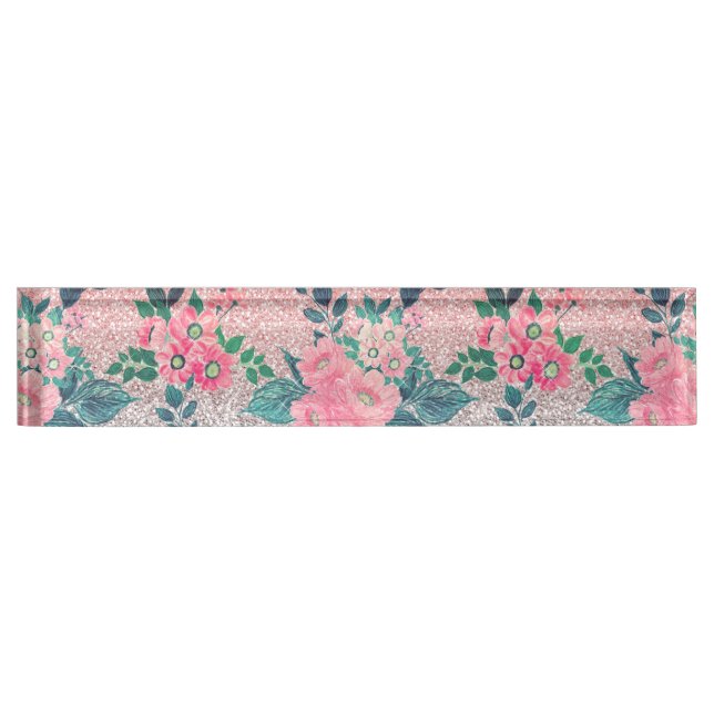 Porte-nom Fille florale et couleur argent rose Ombre Parties (Devant)